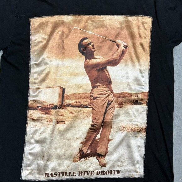 Bastille Vintage Golfer TShirt Silk Patch Made in Italy Cotton Black Large - Picture 4 of 6